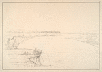 Mandan Village (a distant view). Situated on a small promontory in a bend of the Missouri River, ...