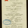 LUNCHEON [held by] CUNARD LINE [at] EN ROUTE ON BOARD R.M.S. CAMPANIA (SS;)
