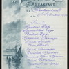 BREAKFAST [held by] RED STAR LINE [at] EN ROUTE ABOARD S.S. WESTERNLAND (SS;)