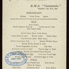 BREAKFAST [held by] CUNARD LINE [at] EN RPUTE ABOARD R.M.S. CAMPANIA (SS;)