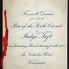 FAREWELL DINNER GIVEN TO JUDGE TAFT [held by] BAR OF THE SIXTH CIRCUIT [at] "ST. NICHOLAS HOTEL, CINCINNATI, OH" (HOTEL;)