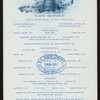 CAFE SERVICE MEALS [held by] BALTIMORE AND OHIO RR ROYAL BLUE LINE [at] CAR SAVOY (RR;)