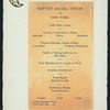 DINNER] [held by] BAPTIST SOCIAL UNION OF NEW YORK [at] "HOTEL MANHATTAN, NEW YORK, [NY];" (HOTEL;)