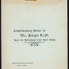 RETIREMENT DINNER TO MR. JOSEPH KRAFT [held by] HOTEL SAVOY [at] "HOTEL SAVOY, BOSTON MA" (HOTEL;)