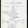 LUNCH [held by] U.S.A.(ARMY) TRANSPORT WARREN [at] EN ROUTE ABOARD ABOVE (SS;)