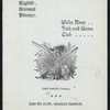 EIGHTH ANNUAL DINNER [held by] WELLS RIVER FISH AND GAME CLUB [at] "HALE'S TAVERN,WELLS RIVER,VT" (TAVERN;)
