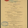 BREAKFAST [held by] SOUTHERN PACIFIC COMPANY - DINING CAR SERVICE [at] EN ROUTE - SUNSET OGDEN & SHASTA ROUTE (RR)