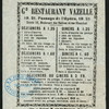 DAILY MENU [held by] GD RESTAURANT VAZELLE [at] "19,21 PASSAGE DE L'OPERA" (REST;)