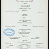 DINNER [held by] TOYO KISEN KAISHA [at] EN ROUTE ABOARD HONG KONG MARU (SS;)