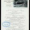 BREAKFAST [held by] GREAT NORTHERN SYSTEM - DINING CARS [at] EN ROUTE (RR)