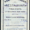 MENU [held by] STEVENS HOUSE [at] "NEW YORK, NY" (REST;)