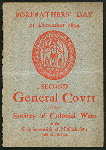FOREFATHERS DAY [held by] SOCIETY OF COLONIAL WARS IN COMMONWEALTH OF MASS; [at] "YOUNG'S TAVERN, BOSTON MA" (REST;)