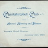 ANNUAL MEETING & DINNER [held by] CHICKATAWBUT CLUB [at] "YOUNG'S HOTEL, BOSTON, MA" (HOT;)