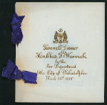 FAREWELL DINNER TO HON. CHAS. F. WARWICK [held by] LAW DEPARTMENT OF CITY OF PHILADELPHIA [at] HOTEL BELLEVUE (HOT;)