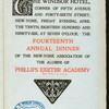 14TH ANNUAL DINNER [held by] NEW YORK ASSOCIATION OF THE ALUMNI OF PHILIPS EXETER ACADEMY [at] "THE WINDSOR HOTEL, NEW YORK, NY" (HOT;)