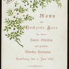 WEDDING RECEPTION OF DANIEL MUNDEN AND MARTHA HERMANN [held by] HOCHZEITS-FEIER [at] "HAMBURG,[GERMANY]" (FOR;)