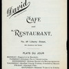 DINNER [held by] DAVID CAFE AND RESTAURANT [at] "69 LIBERTY STREET [NEW YORK, NY]" (REST;)