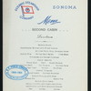 LUNCHEON - SECOND CABIN [held by] OCEANIC STEAMSHIP COMPANY [at] SONOMA (SS;)
