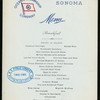 BREAKFAST [held by] OCEANIC STEAMSHIP CO. [at] EN ROUTE ABOARD SONOMA (SS;)