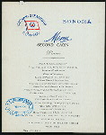 DINNER - SECOND CABIN [held by] OCEANIC STEAMSHIP CO. [at] EN ROUTE ABOARD SONOMA (SS;)