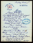 LUNCH [held by] OCEANIC STEAMSHIP COMPANY [at] EN ROUTE ABOARD SS SIERRA; (SS;)