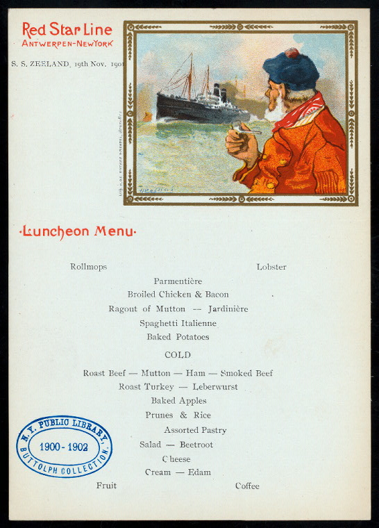 LUNCHEON [held by] RED STAR LINE [at] EN ROUTE ABOARD S.S.ZEELAND (SS ...