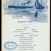 BREAKFAST [held by] RED STAR LINE - ANTWERPEN -NY [at] EN ROUTE S.S.VADERLAND (SS)