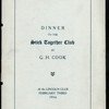 DINNER TO THE STICK TOGETHER CLUB [held by] G.H.COOK [at] LINCOLN CLUB - NY (CLUB;)
