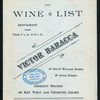 COMPLETE MENU [held by] VICTOR BARACCA REST; [at] "NEW YORK, NY" (REST;)