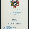 DINNER [held by] DOBBELTSKRUE POSTDAMPSKIBET C.F. TIETGEN [at] EN ROUTE ABOARD ABOVE (?) (SS(?))