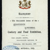 BANQUET AT 18TH EXHIBITION [held by] UNIVERSAL COOKERY AND FOOD ASSOCIATION [at] "THE GRAND HOTEL, TRAFALGAR SQUARE, W., LONDON, ENGLAND" (FOR;)