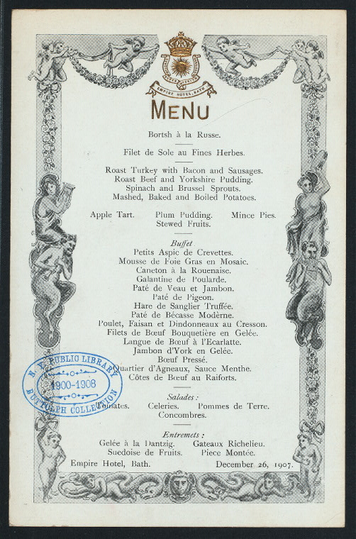 CHRISTMAS DINNER [held by] EMPIRE HOTEL [at] BATH (ENGLAND?) (FOR ...