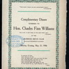 COMPLIMENTARY DINNER [held by] FRIENDS OF HON. CHARLES FINN WILLIAMS [at] "BUSINESS MEN'S CLUB, CINCINNATI, OH" (OTHER [PRIVATE CLUB];)