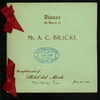 DINNER IN HONOR OF A.C. BILICKE [held by] HOTEL DEL MONTE [at] "MONTEREY, CA" (HOTEL;)