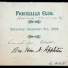MENU [held by] PORCELLIAN CLUB [at] "HARVARD UNIVERSITY, CAMBRIDGE, MA"
