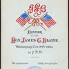 DINNER TO HON.JAMES G. BLAINE [held by] DELMONICO'S [at] "FIFTH AVE AND 26TH STRET, NY" (REST)