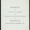 BANQUET TO THE EARL OF ABERDEEN [held by] THE NATIONAL FEDERATION OF AMERICA [at] "DELMONICO'S, NEW YORK, NY" (REST;)