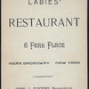 DINNER [held by] LADIES' RESTAURANT [at] "6 PARK PLACE, NEW YORK, NY" (REST;)
