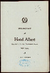 BREAKFAST [held by] HOTEL ALBERT [at] "ELEVENTH ST. AND UNIVERSITY PLACE, NEW YORK, NY" (HOTEL;)