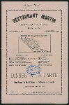 DINNER [held by] RESTAURANT MARTIN [at] "UNIVERSITY PLACE, NEW YORK, NY" (REST;)