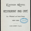 BILL OF FARE [held by] EASTERN HOTEL [at] "NEW YORK, NY" (HOTEL;)