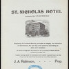 DINNER [held by] ST. NICHOLAS HOTEL [at] "WASHINGTON PLACE AND MERCER STREET, [NY]" (HOTEL;)