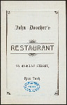 BILL OF FARE [held by] JOHN DOSCHER'S RESTAURANT [at] "25 BARCLAY ST., NEW YORK, NY" (REST;)
