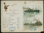 DINNER [held by] HAMBURG-AMERIKA LINIE [at] "ON BOARD MAIL-STEAMER ""GRAF WALDERSEE""" (SS)