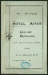CAFE & RESTAURANT MENU [held by] MINOT HOTEL [at] "NEW YORK, NY" (HOTEL/REST;)