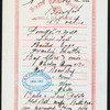 BREAKFAST [held by] NIPPON YUSEN KAISHA [at] EN ROUTE ABOARD SS.KOBE MARU (SS;)