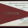 TWELFTH ANNUAL REUNION AND DINNER [held by] UNION COLLEGE ALUMNI ASSOCIATION OF NORTH-EASTERN NEW YORK [at] "TEN EYCK HOTEL, ALBANY, NY" (HOTEL;)