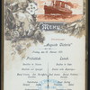 LUNCH [held by] HAMBURG-AMERIKA LINIE [at] EN ROUTE ABOARD SCHNELLDAMPFER AUGUSTE VICTORIA (SS;)