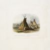 Lederzelt eines Assiniboin Chefs. Tente en cuir d'un chef Assiniboin. A skin lodge of an Assiniboin chief.