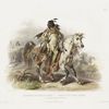 Blackfoot Indianer zu Pferd. Indien Pieds Noir à cheval. A Blackfoot Indian on horse-back.